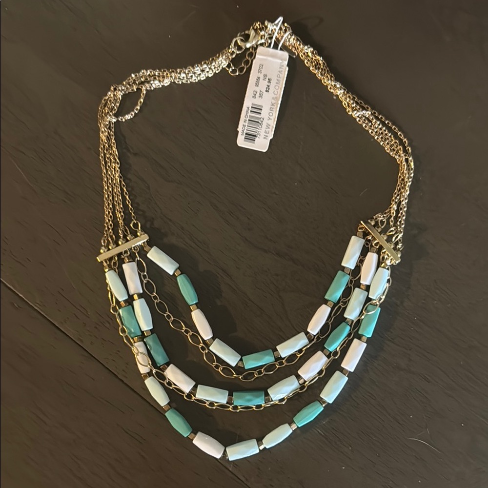 New York & Company Blue and White Layered Necklace